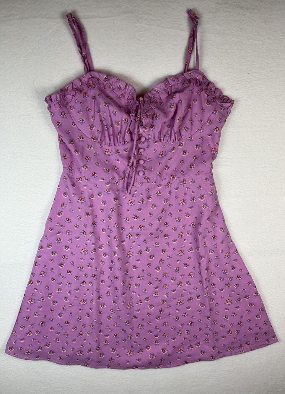 Princess Polly Purple Floral Bustier Mini Dress Ruffle Spaghetti Strap NWT 8